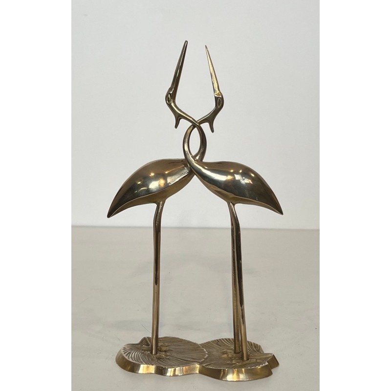 Sculpture en Laiton Poli de Deux Grues Enlacées — Travail Français, Vers 1970