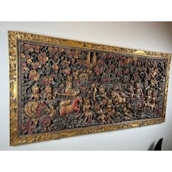 Large Balinese Carved and Polychrome Panel, Scene from the Ramayana — Balinese Work, Circa 1920