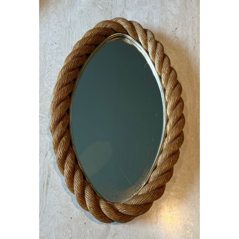 Oval Braided Rope Mirror in the Style of Audoux-Minet — French Work, Circa 1970