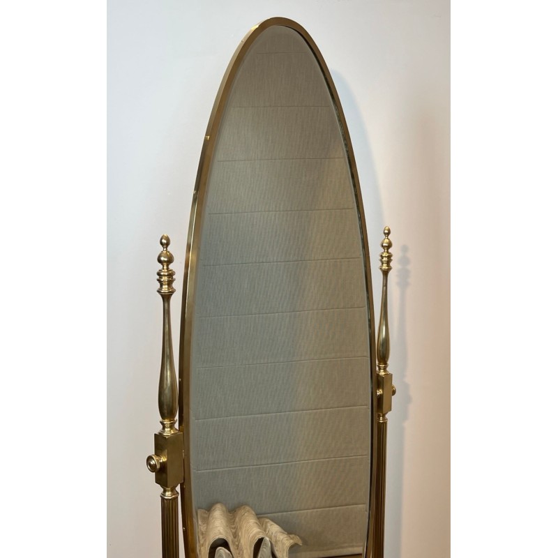 Large Empire Style Full-Length Bronze and Brass Psyché Mirror — French Work, Circa 1880