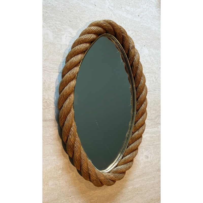 Oval Braided Rope Mirror in the Style of Audoux-Minet — French Work, Circa 1970