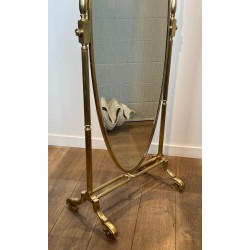 Large Empire Style Full-Length Bronze and Brass Psyché Mirror — French Work, Circa 1880