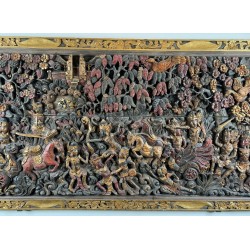 Important Panneau Balinais en Bois Sculpté Représentant Rama et Sita