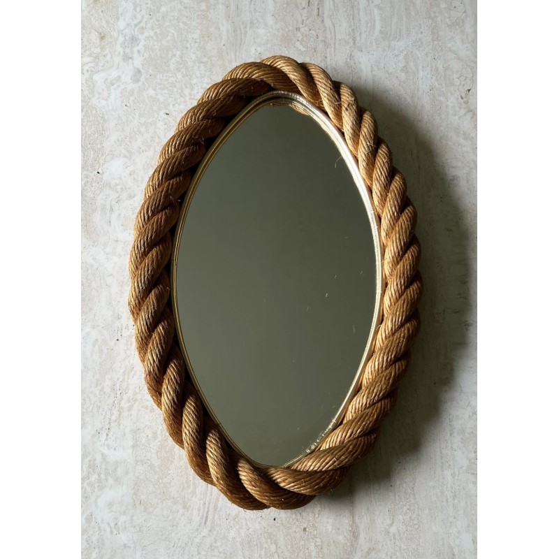 Oval Braided Rope Mirror in the Style of Audoux-Minet — French Work, Circa 1970