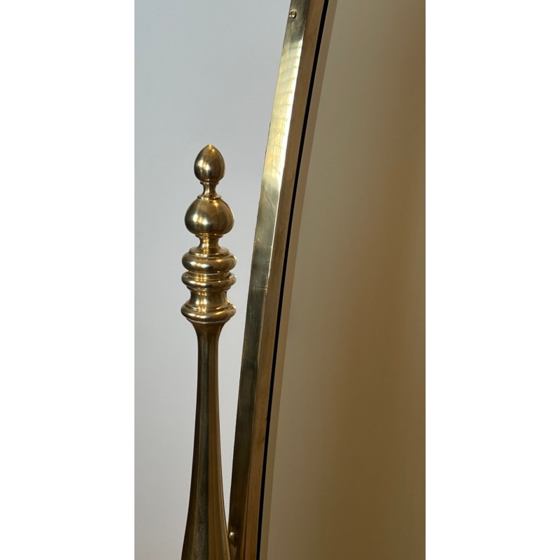 Large Empire Style Full-Length Bronze and Brass Psyché Mirror — French Work, Circa 1880