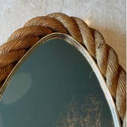 Miroir Ovale en Corde Tressée dans le Style d'Audoux-Minet — Travail Français, Vers 1970