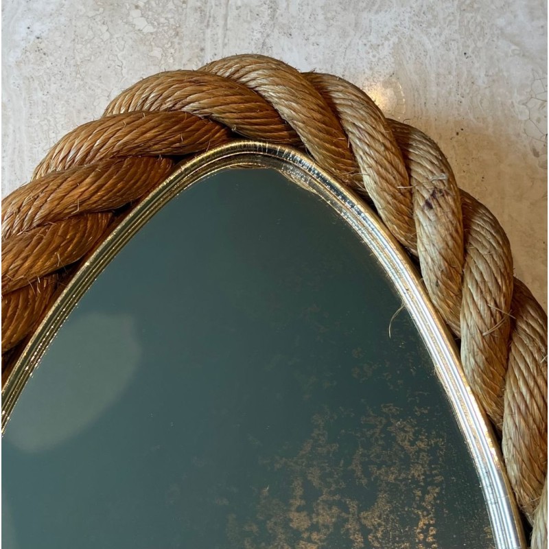 Oval Braided Rope Mirror in the Style of Audoux-Minet — French Work, Circa 1970