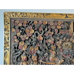 Large Balinese Carved and Polychrome Panel, Scene from the Ramayana — Balinese Work, Circa 1920