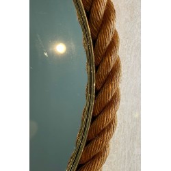 Miroir Ovale en Corde Tressée dans le Style d'Audoux-Minet — Travail Français, Vers 1970