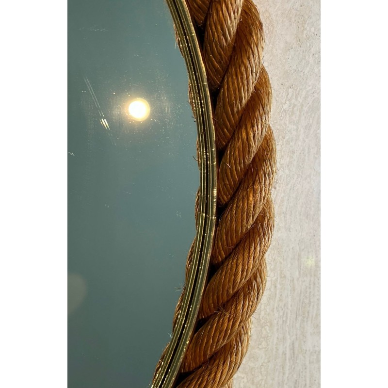 Miroir Ovale en Corde Tressée dans le Style d'Audoux-Minet — Travail Français, Vers 1970