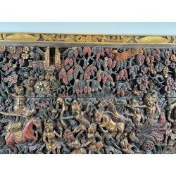 Large Balinese Carved and Polychrome Panel, Scene from the Ramayana — Balinese Work, Circa 1920