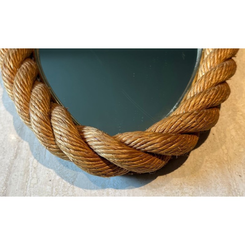Oval Braided Rope Mirror in the Style of Audoux-Minet — French Work, Circa 1970
