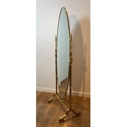 Large Empire Style Full-Length Bronze and Brass Psyché Mirror — French Work, Circa 1880