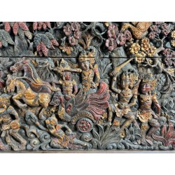 Large Balinese Carved and Polychrome Panel, Scene from the Ramayana — Balinese Work, Circa 1920