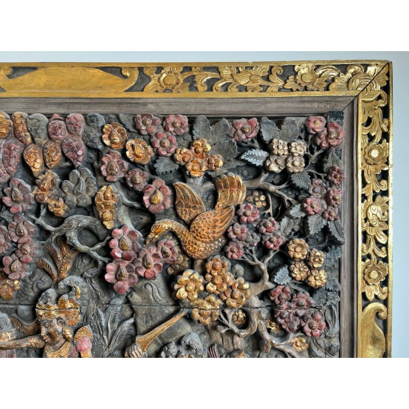 Large Balinese Carved and Polychrome Panel, Scene from the Ramayana — Balinese Work, Circa 1920