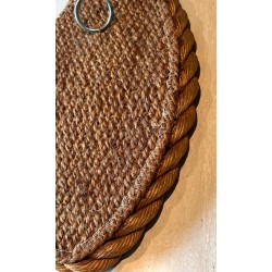 Miroir Ovale en Corde Tressée dans le Style d'Audoux-Minet — Travail Français, Vers 1970
