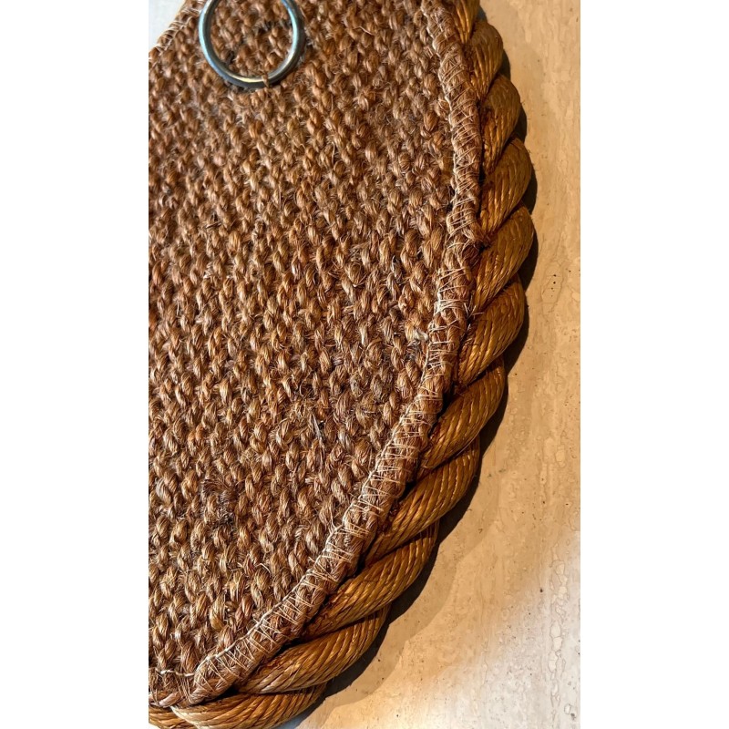 Miroir Ovale en Corde Tressée dans le Style d'Audoux-Minet — Travail Français, Vers 1970