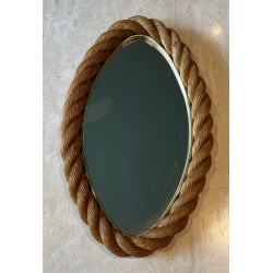 Miroir Ovale en Corde Tressée dans le Style d'Audoux-Minet — Travail Français, Vers 1970