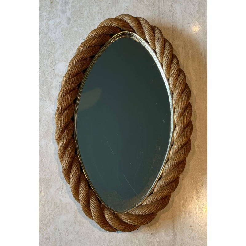Miroir Ovale en Corde Tressée dans le Style d'Audoux-Minet — Travail Français, Vers 1970