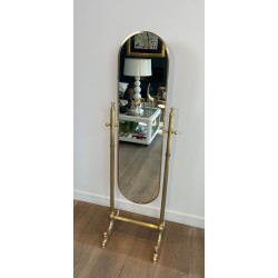 Neoclassical Style Full-Length Brass Psyché Mirror — French Work, Circa 1940