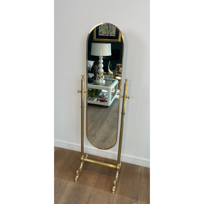 Neoclassical Style Full-Length Brass Psyché Mirror — French Work, Circa 1940