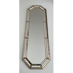 Tall Octagonal Multi-Faceted Mirror with Brass Garlands — French Work, Circa 1970