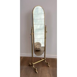 Neoclassical Style Full-Length Brass Psyché Mirror — French Work, Circa 1940