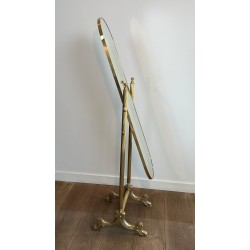 Neoclassical Style Full-Length Brass Psyché Mirror — French Work, Circa 1940