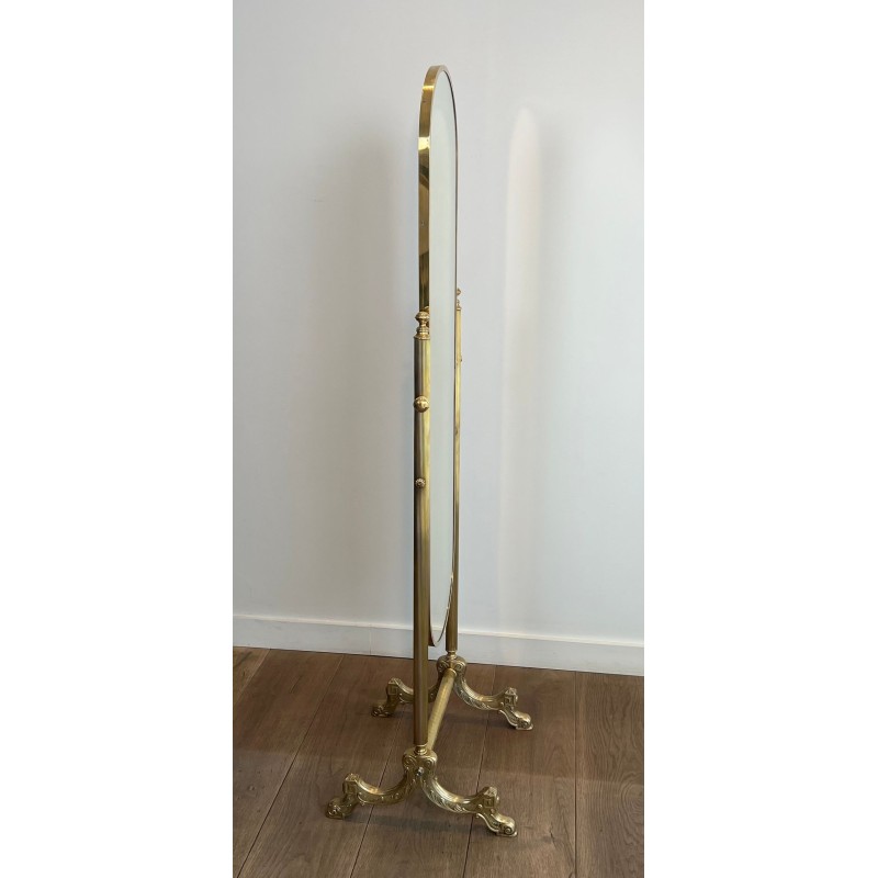 Neoclassical Style Full-Length Brass Psyché Mirror — French Work, Circa 1940