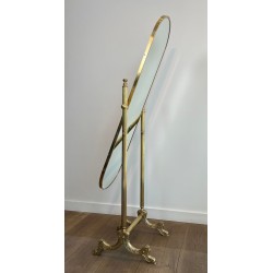 Neoclassical Style Full-Length Brass Psyché Mirror — French Work, Circa 1940