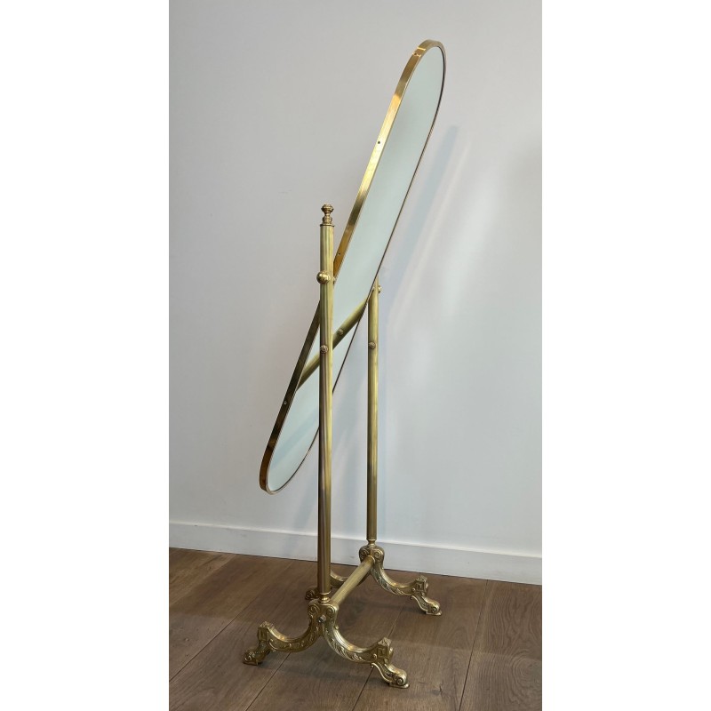 Neoclassical Style Full-Length Brass Psyché Mirror — French Work, Circa 1940