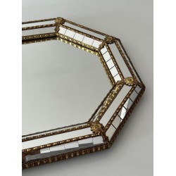 Tall Octagonal Multi-Faceted Mirror with Brass Garlands — French Work, Circa 1970
