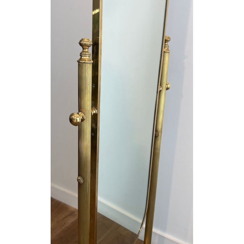Neoclassical Style Full-Length Brass Psyché Mirror — French Work, Circa 1940