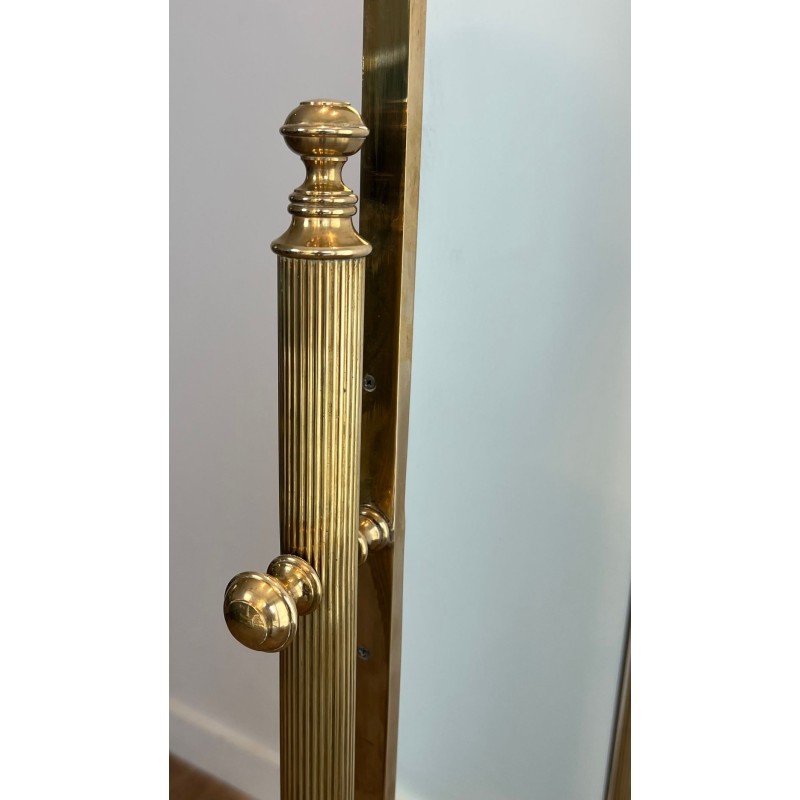 Neoclassical Style Full-Length Brass Psyché Mirror — French Work, Circa 1940