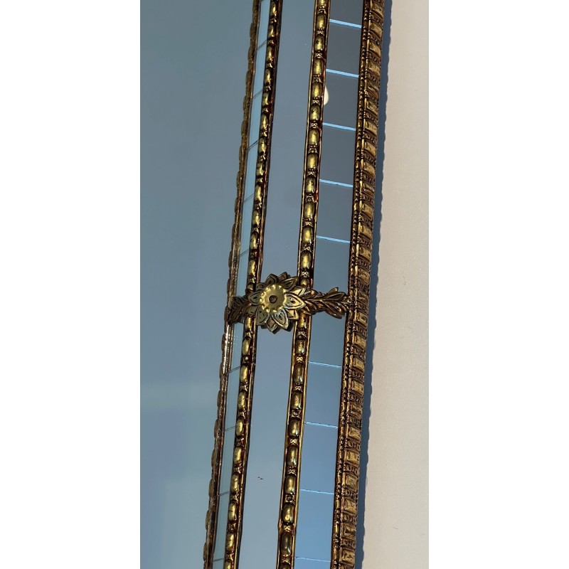 Tall Octagonal Multi-Faceted Mirror with Brass Garlands — French Work, Circa 1970