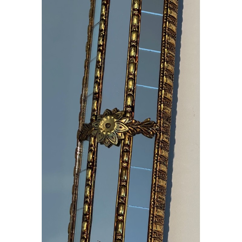 Tall Octagonal Multi-Faceted Mirror with Brass Garlands — French Work, Circa 1970