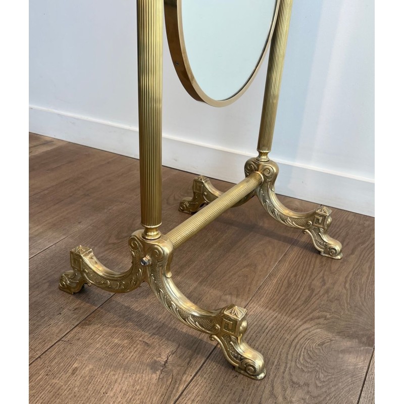 Neoclassical Style Full-Length Brass Psyché Mirror — French Work, Circa 1940