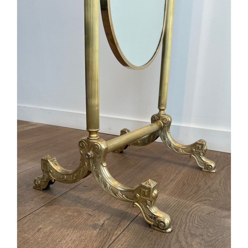 Neoclassical Style Full-Length Brass Psyché Mirror — French Work, Circa 1940