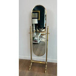 Neoclassical Style Full-Length Brass Psyché Mirror — French Work, Circa 1940
