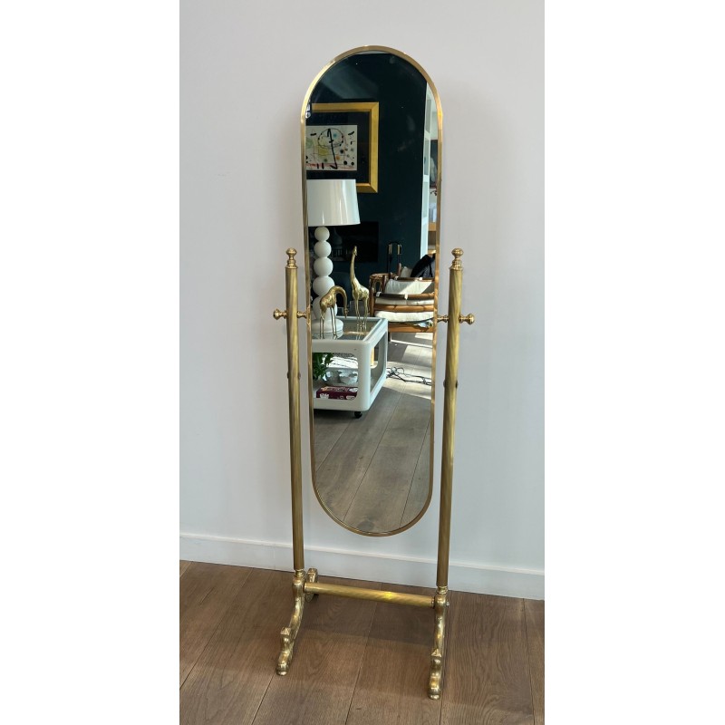 Neoclassical Style Full-Length Brass Psyché Mirror — French Work, Circa 1940