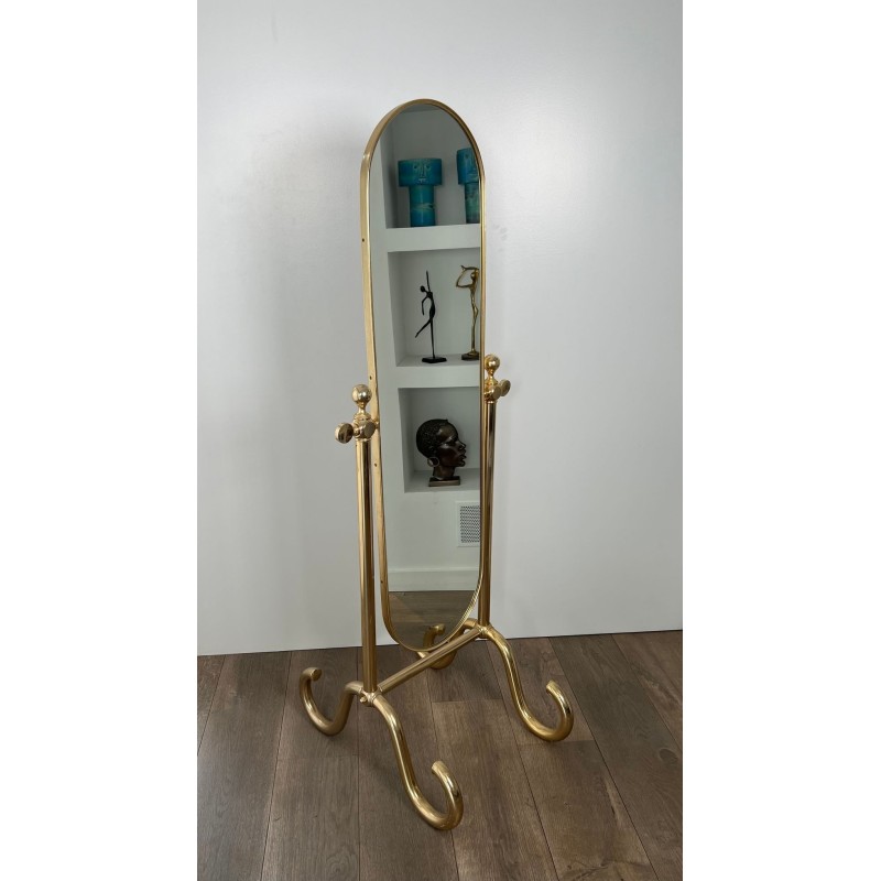 Swinging Full-Length Brass Psyché Mirror — French Work, Circa 1970
