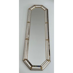 Tall Octagonal Multi-Faceted Mirror with Brass Garlands — French Work, Circa 1970