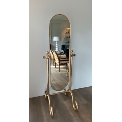 Swinging Full-Length Brass Psyché Mirror — French Work, Circa 1970