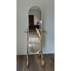 Swinging Full-Length Brass Psyché Mirror — French Work, Circa 1970