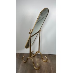 Swinging Full-Length Brass Psyché Mirror — French Work, Circa 1970