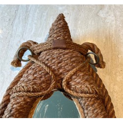 Oval Rope and Leather Mirror by Audoux-Minet — French Work, Circa 1970