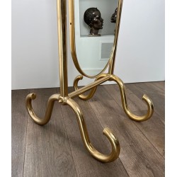 Swinging Full-Length Brass Psyché Mirror — French Work, Circa 1970