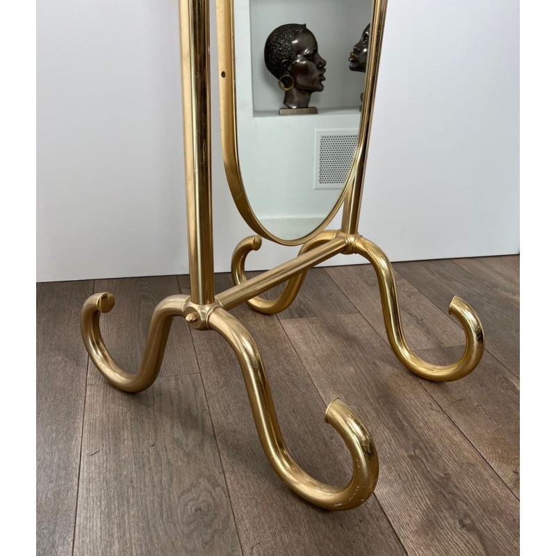 Miroir Psyché Basculant en Laiton, de Sol — Travail Français, Vers 1970