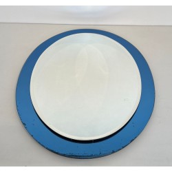 Miroir Ovale au Contour en Verre Bleu de Fontana Arte — Travail Italien, Vers 1970