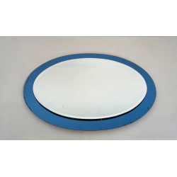 Miroir Ovale au Contour en Verre Bleu de Fontana Arte — Travail Italien, Vers 1970
